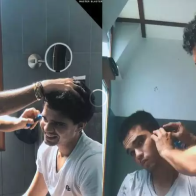 Sachin Tendulkar gives haircut to his son at home