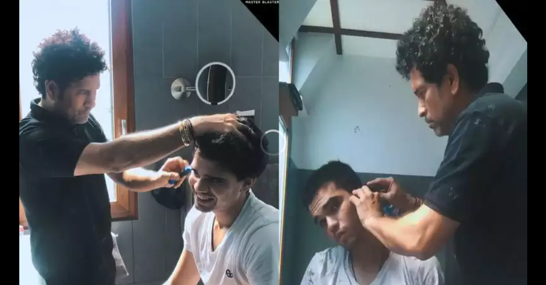 Sachin Tendulkar gives haircut to his son at home